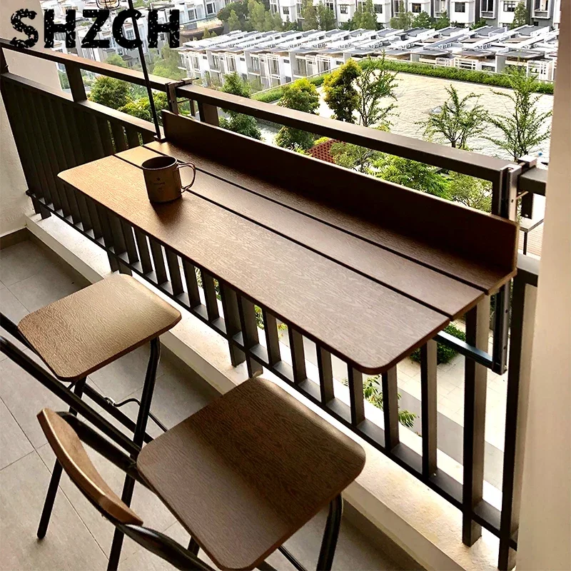 ‌Balcony Railing Hanging Table | Foldable Outdoor Bistro Desk, Adjustable Laptop Stand & Home Office Workstation with Storage‌