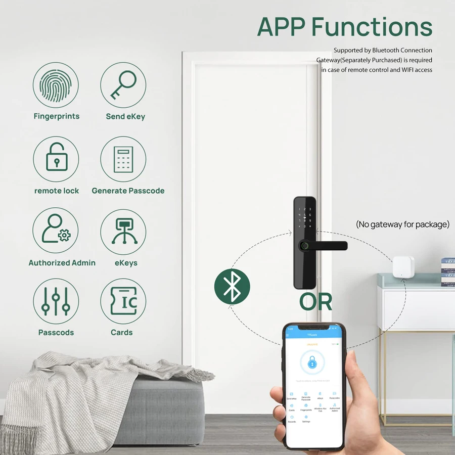 Cerradura inteli gente biometrische Smart Lock Keyless Ttlock Bluetooth elektronische Smart Türschloss für Wohnungen – Detail 4
