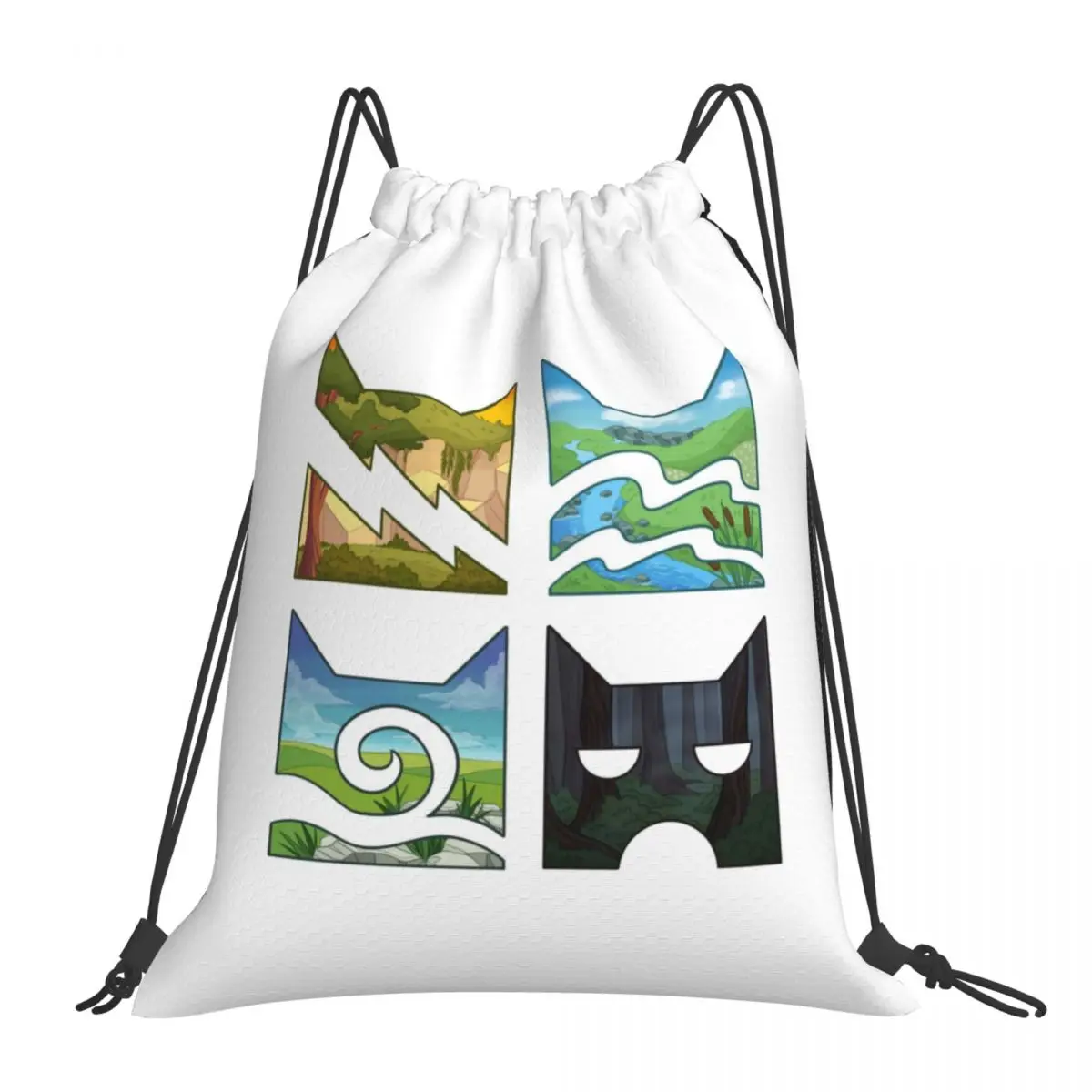 Classic Four Warriors Warrior Cats Logo Backpacks Portable Drawstring Bags Sports Bag Book Bags For Travel School