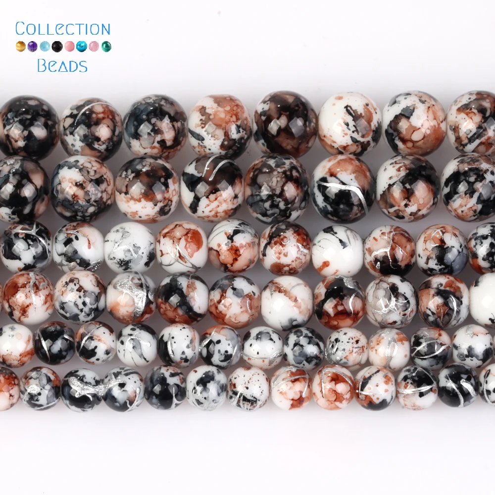 6/8/10mm Natural Stone Beads Brown Black White Stone Round Spacer Loose Beads For Jewelry Making DIY Bracelets Accessories