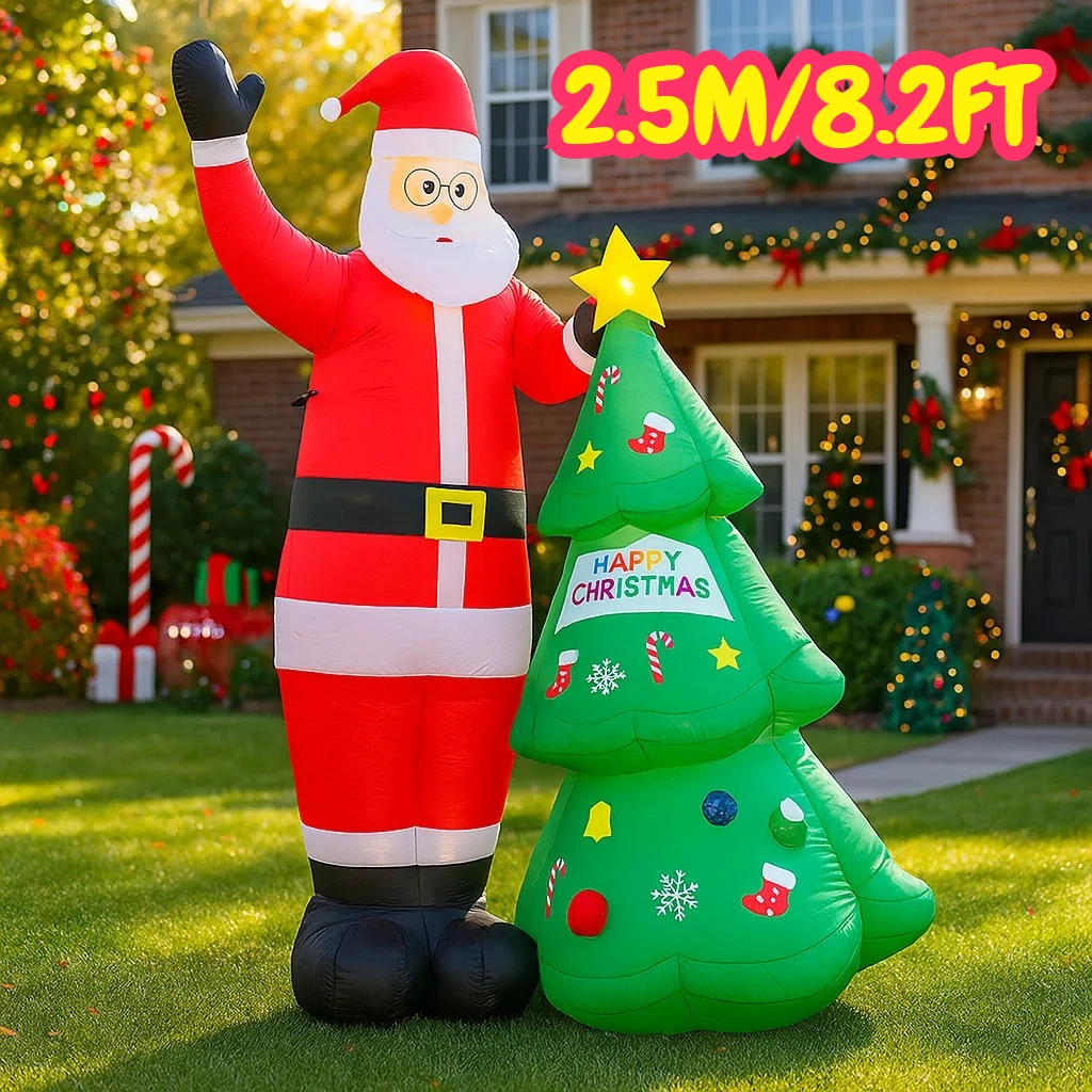 8.2FT Inflatable Santa Claus Tree Lights LED Home Decoration Toys Yard Xmas Ornaments Party Lighting Inflatable Decorations