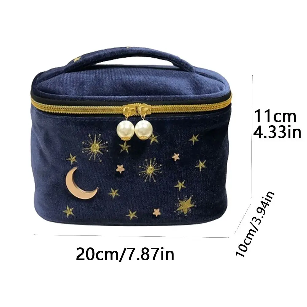 Cute Moon Star Cosmetic Bag Velvet Tassel Decoration Portable Travel Organizer Embroidery Large Capacity Lipstick Handbag Women