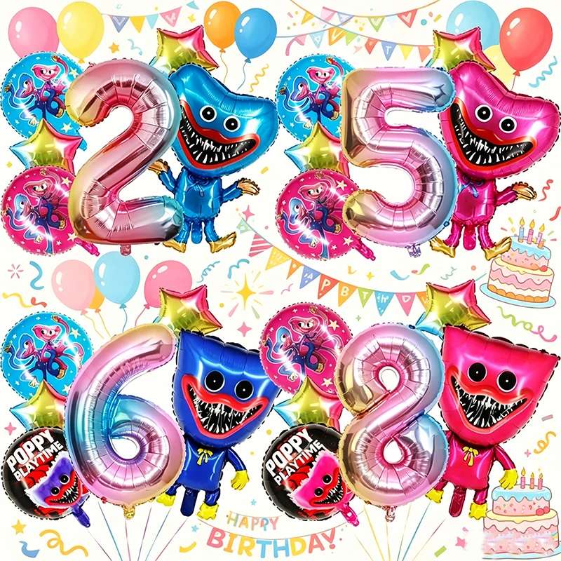 Ballons Anime Poppys Playtime, nouveaux ballons d'anniversaire pour enfants numérotés de 1 à 10, décoration de fête de révélation du sexe pour bébé, cadeau pour enfants