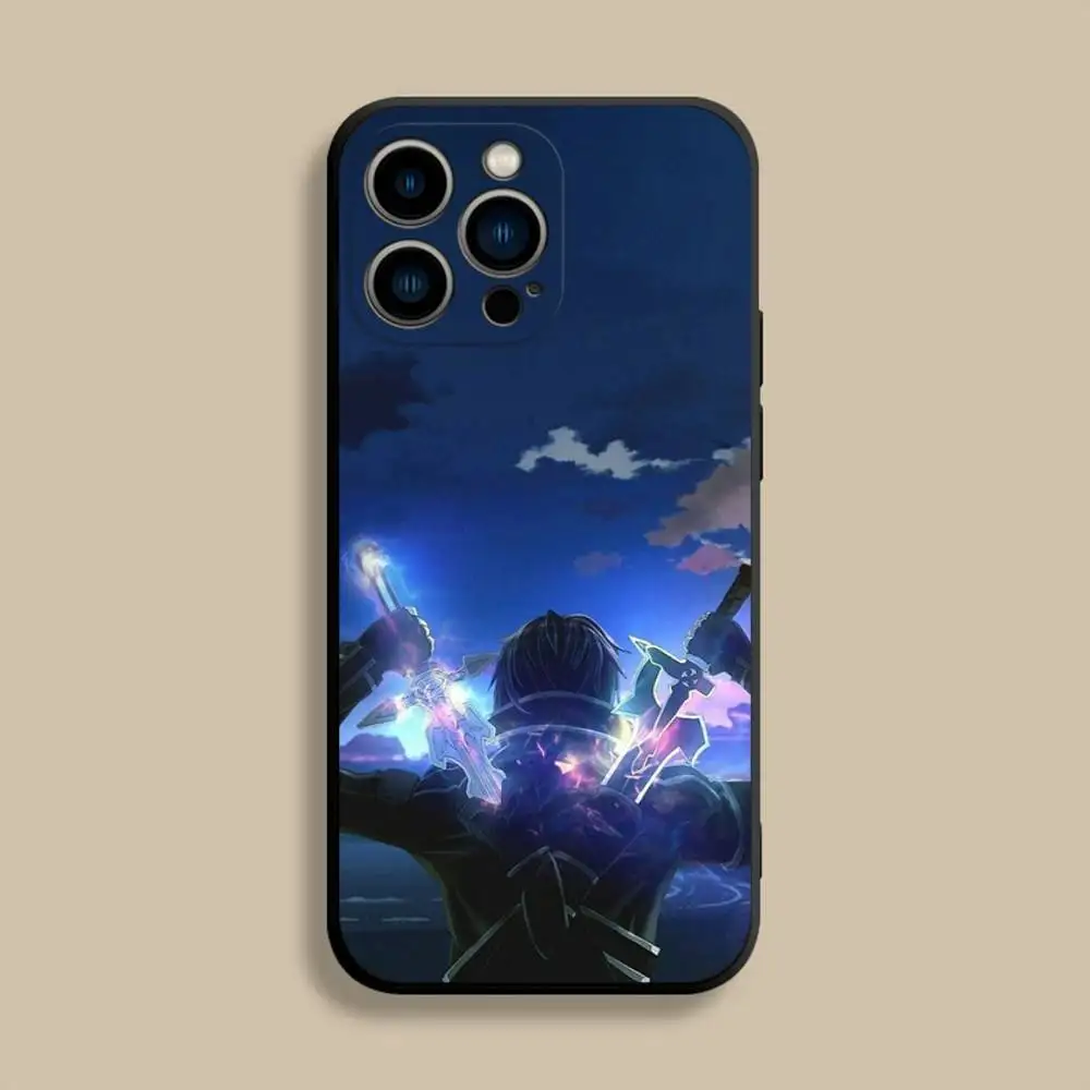 حافظة هاتف Sword Art Online SAO Kirigaya لهاتف iPhone 17,16,15,14,13,12,Pro,Max,Plus,E,SE4,Air,غطاء ناعم أسود صغير