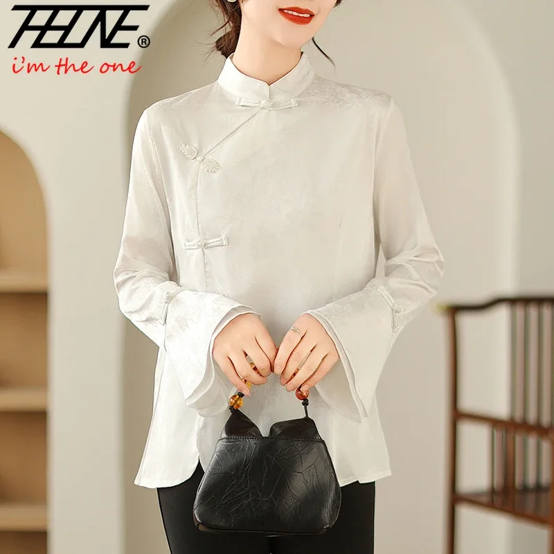 THHONE Autumn Women's Clothing Chinese Style Shirts Cheongsam Blouse Blusa Mujer Camisas Vintage Stand Collar Long Sleeve Casual