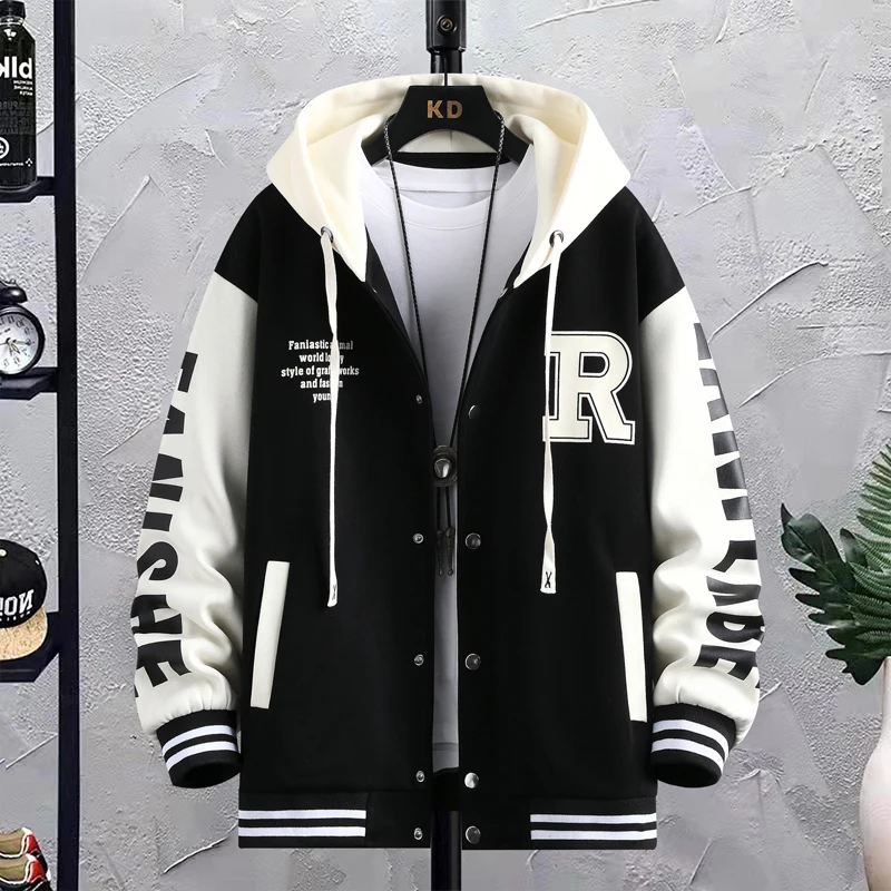 

Повседневная мужская куртка с капюшоном, весенне-осенняя, модная, свободного кроя, в бейсбольном стиле, универсальная, стильная осенняя верхняя одежда для подростков