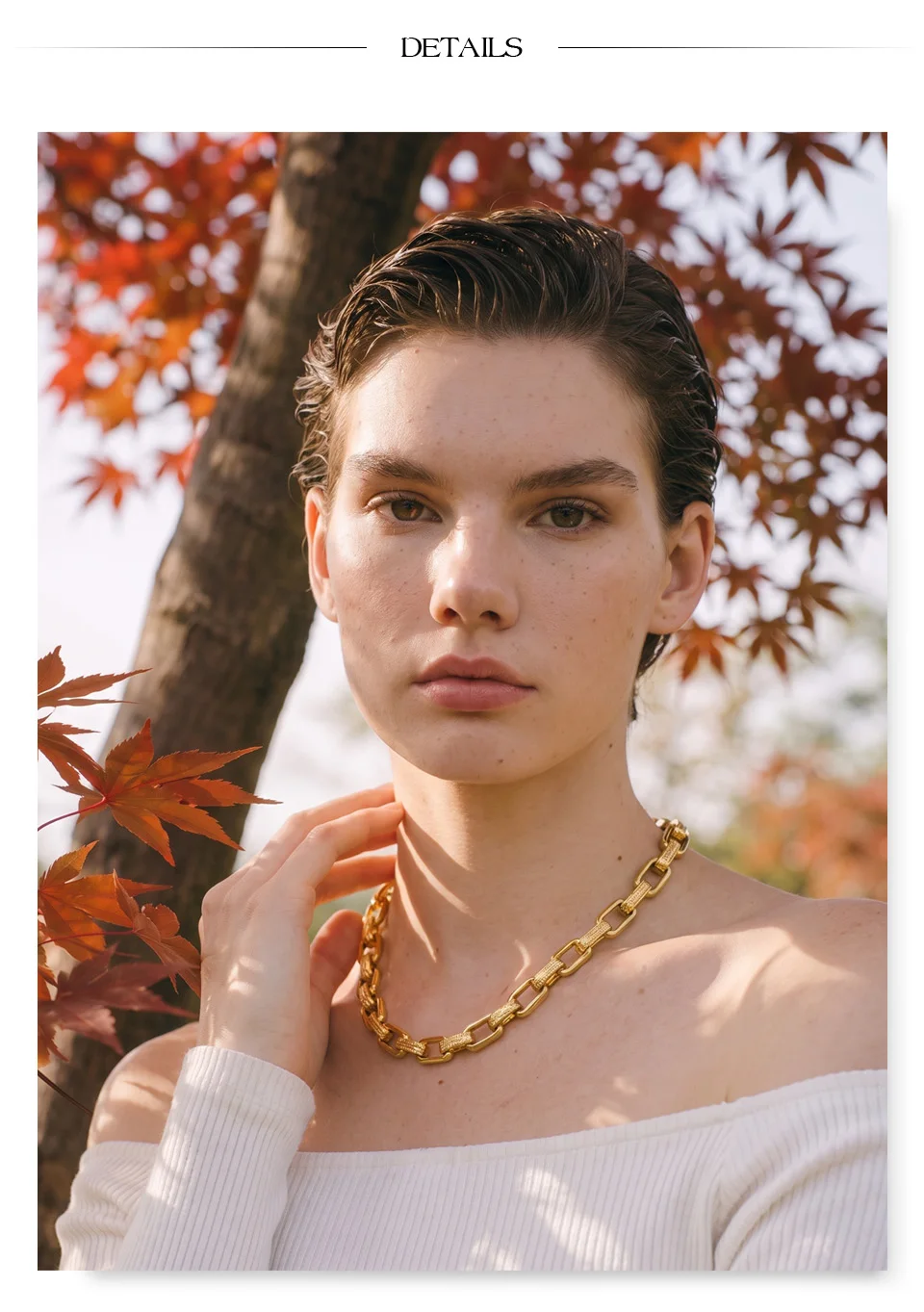 Yhpup Statement-Halskette aus Edelstahl, Schwerer Industriestil, 18K PVD-Beschichtung, Strukturierte Metallkette, Trendiger Schmuck – Detail 5
