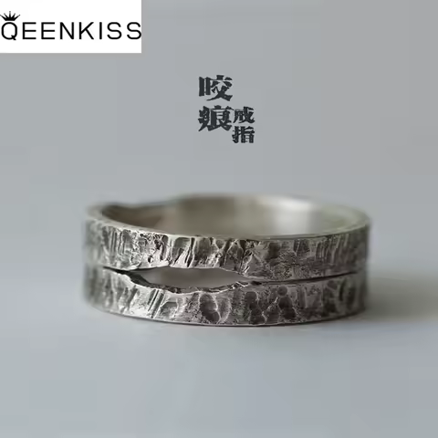 QEENKISS 925 Sterling Silver Ring for Women Men Couple Lovers Vintage Adjustable Bite Ring Fine Jewelries Wholesale Gift RG6750