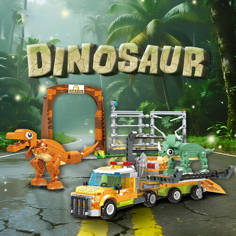

MOC Jurassic Series Dinosaur Transport Vehicle Car Building Blocks Tyrannosaurus Rex Park TruckToys For Children Birthday Gifts
