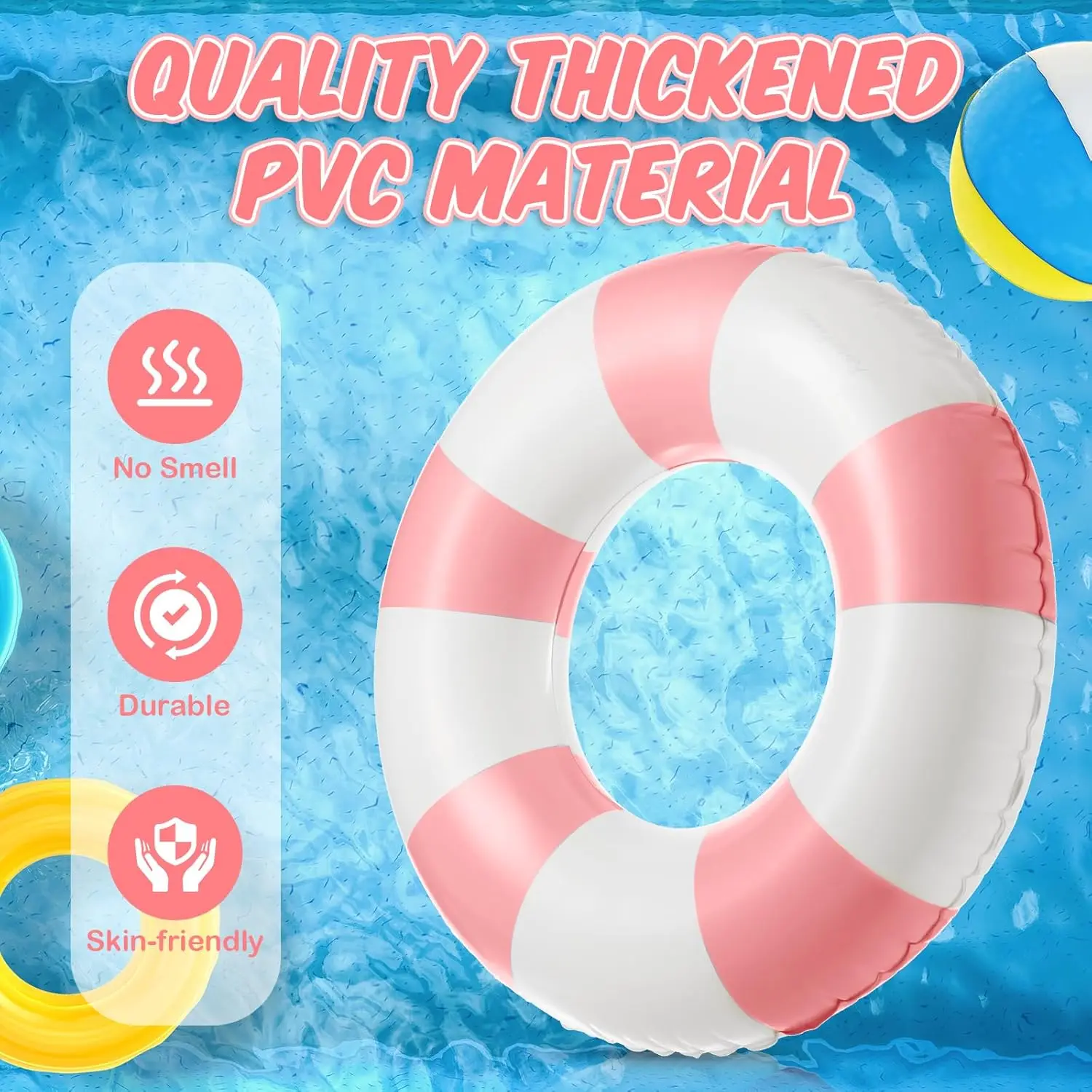 2 Pcs Jumbo Inflatable Pool Float 47.24 Inch Floaties Tubes Classic Striped Pool Rings for Adult Inflatable Inner Tube for Swimm