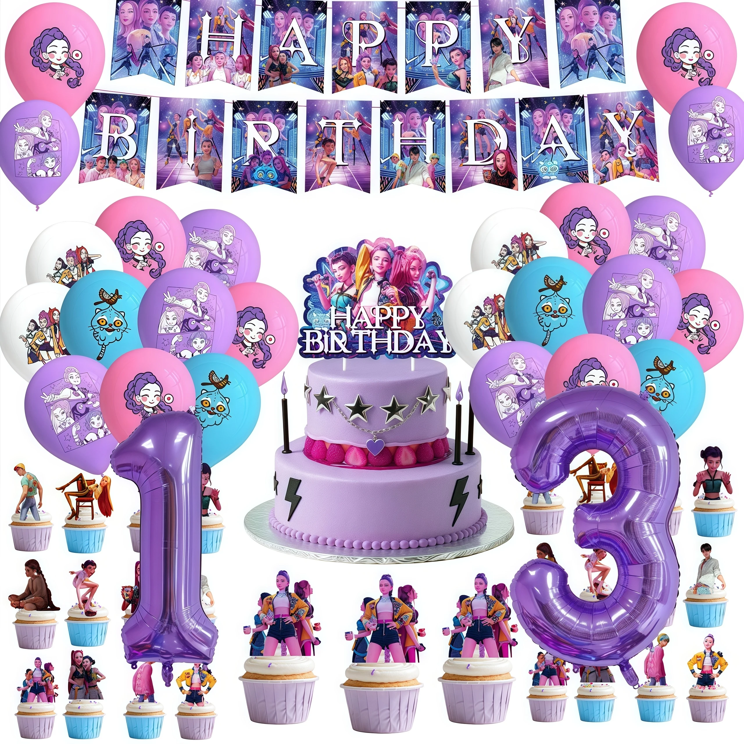 مجموعة تزيين بالون عيد الميلاد من Kpop Demon Hunters، خلفية علوية للكيك، مستلزمات حفلات الرسوم المتحركة الكورية، ديكور مناسب للهدايا #1