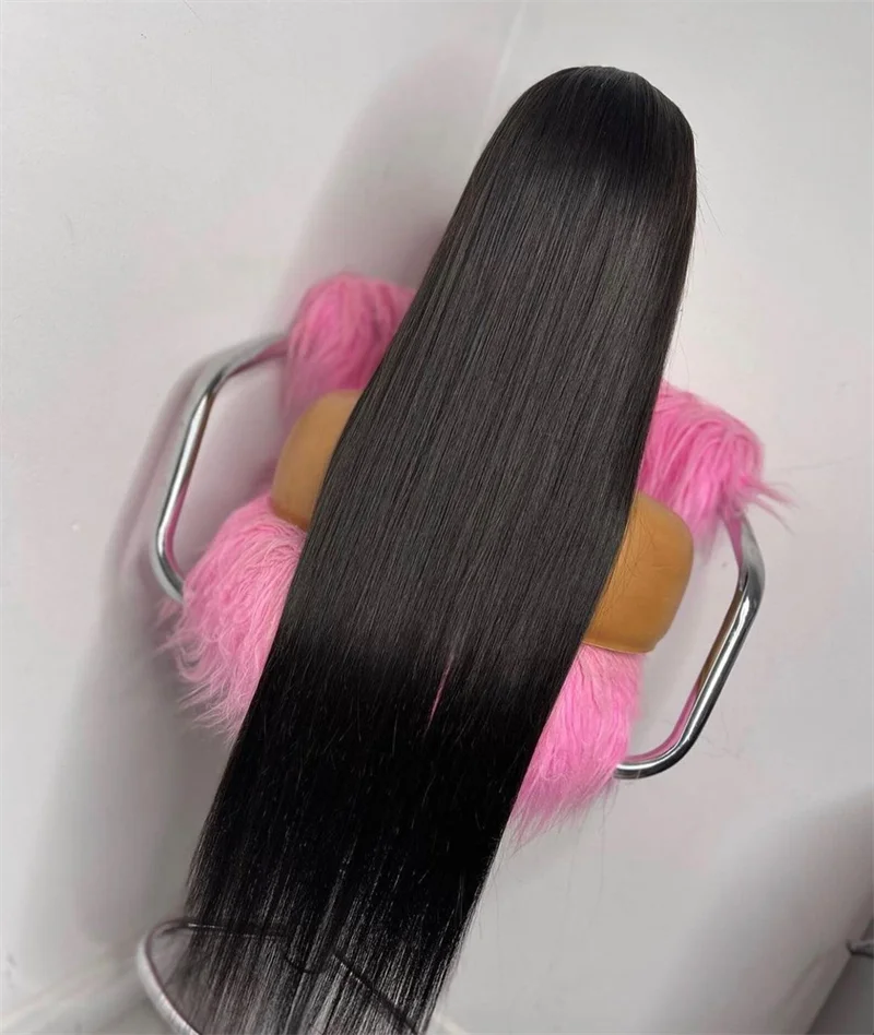 Perruque Lace Front Wig synthétique lisse sans colle, 26 pouces, densité 180, noire naturelle, pour femmes, avec Baby Hair, lisse, préplumée, 03/3