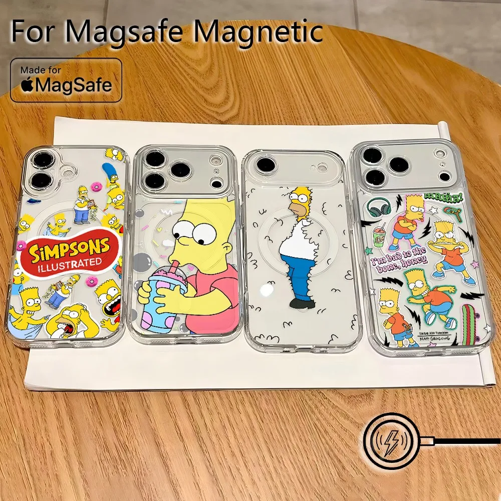 Magnetic Phone Case for Samsung Galaxy S25 S24 S23 S22 S21 S20 FE Edge Plus Ultra 5G Soft Clear TPU Cover Cartoon S-Simpsons