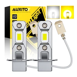 AUXITO 2Pcs H3 LED Bulb Fog Light Yellow 12V Canbus Error Free H3 LED Fog Lamp Driving Running Lights DRL Fanless Plug and Play