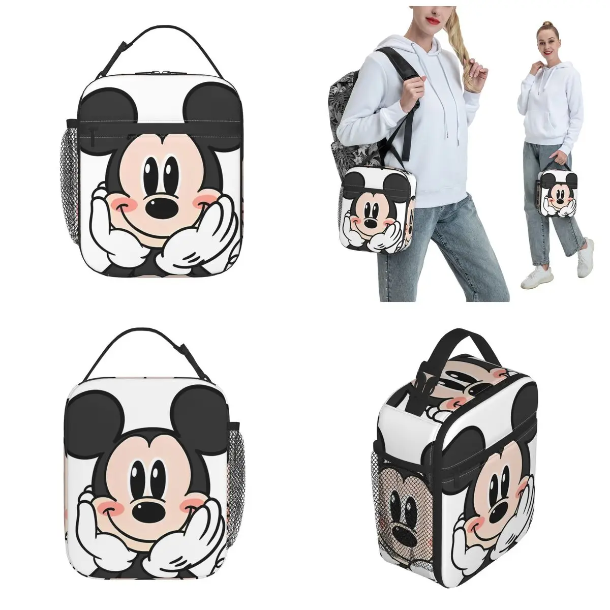 Bolsa de almuerzo con aislamiento de Mickey Mouse, bolsa enfriadora Fiambrera grande de dibujos animados, contenedor de comida, bolsa para la universidad al aire libre