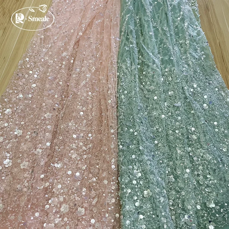 Luxury Beaded Sequin Stripe Wedding Dress, Advanced Custom-made Sewing Fabric, 15 Colors, Pink, Green, Grey, Red, White, RS556