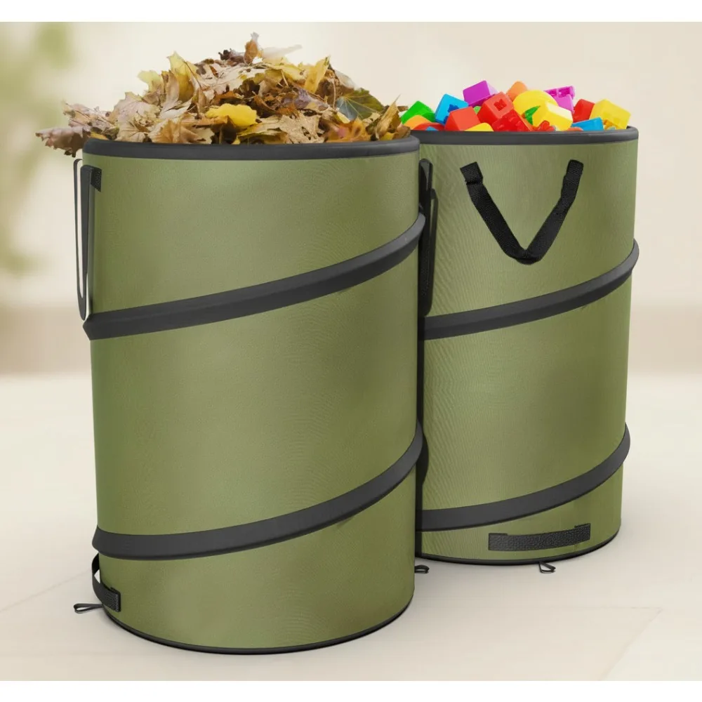 

2-Pack 30 Gallon Collapsible Pop-Up Trash Can for Camping, RV, Gardening & Outdoor Use - Green