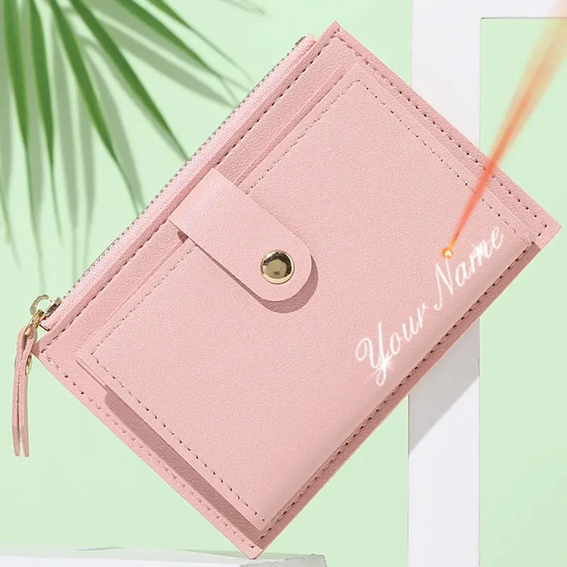 

2024 New Short Women Wallets Free Name Engraving Slim Card Holder Female Purses Cute Simple High Quality Brand Women's Wallet