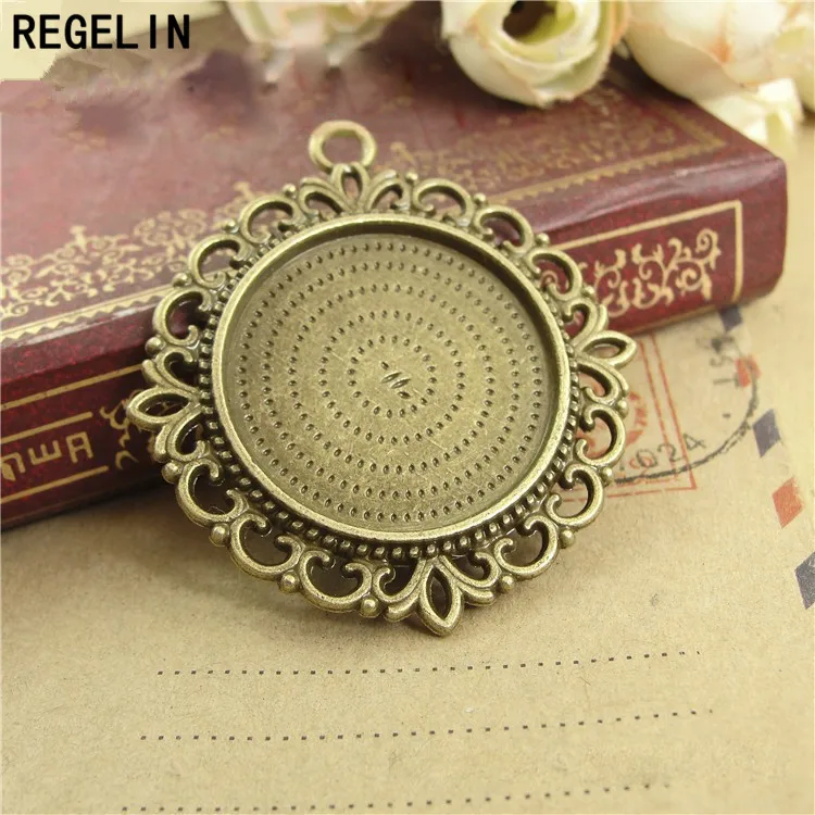 REGELIN 10pcs/lot Inner 25 MM Double sided Pendant Setting Cabochon Cameo Blank Base Tray Diy Jewelry Making Findings
