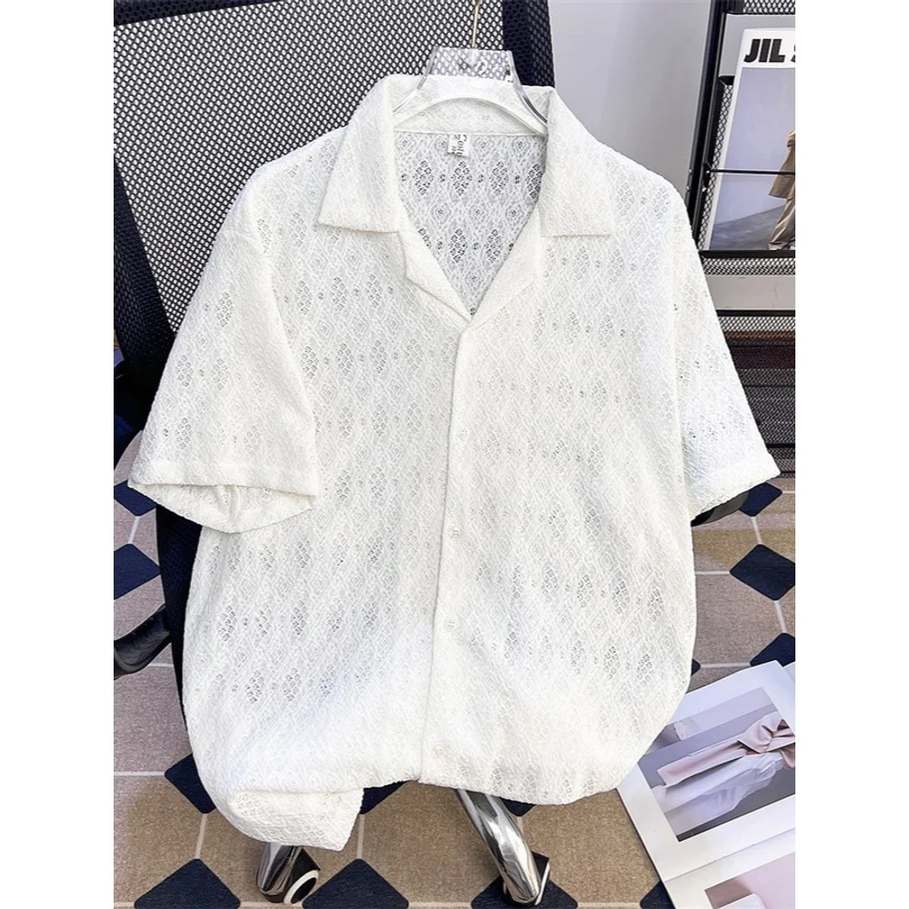 

Легкие роскошные мужские топы на рабочем месте, высококачественные мужские полые рубашки, повседневные деловые рубашки с короткими рукавами на лето 2023 г.