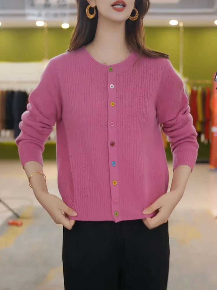 

Розовый вязаный повседневный кардиган для женщин больших размеров, топ для ношения под одеждой, осень 2025, новинка, удобный, для повседневной носки, в корейском стиле