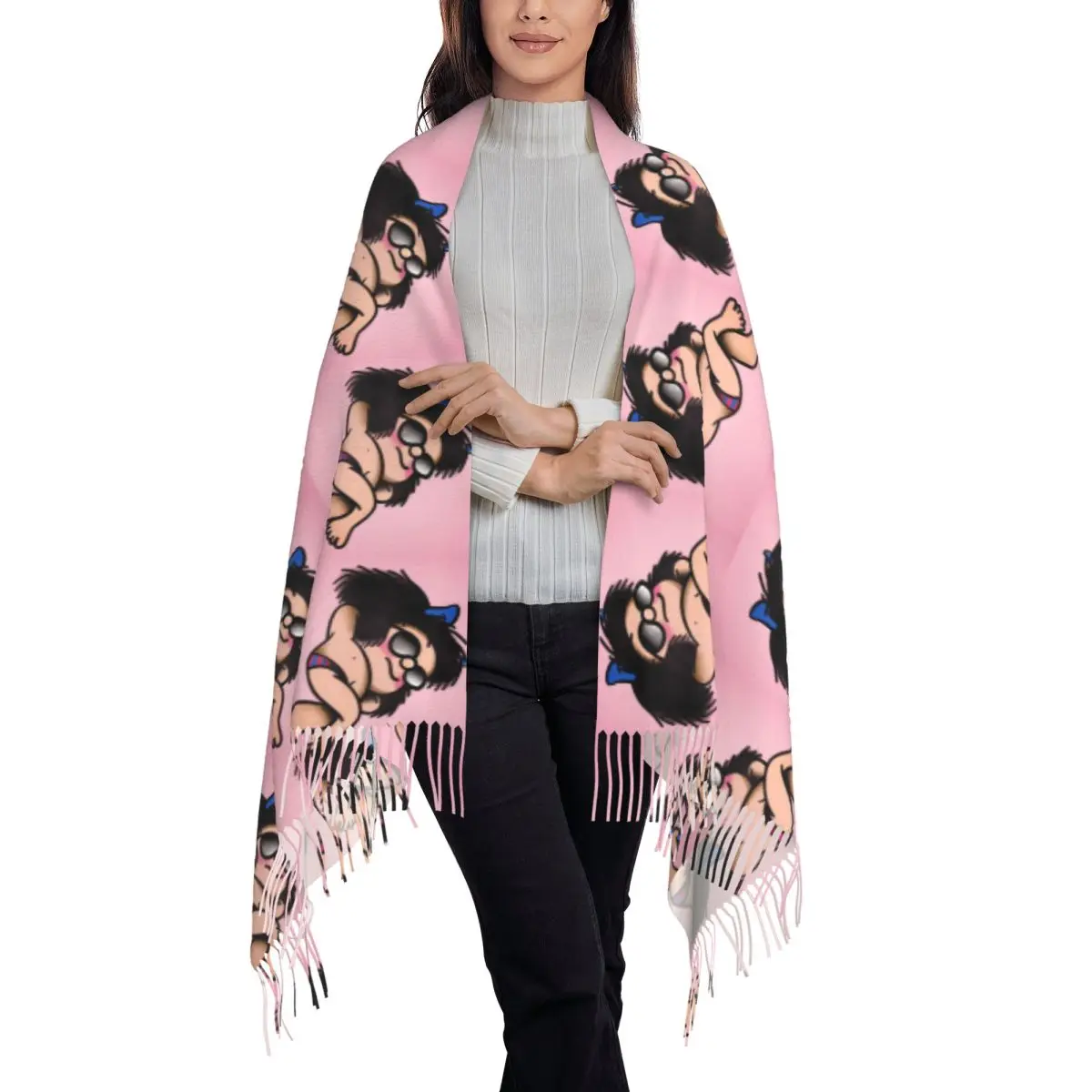 Custom Humor Mafalda Scarf Wrap Women Long Winter Warm Tassel Shawl Unisex Scarves