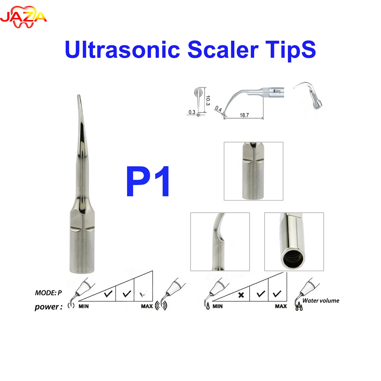 P1 Ultrasonic Scaler Tip for Dental Use, Autoclavable 134℃ 0.3mm Precision Tip, Universal Fit for EMS Woodpecker Mectron Scalers