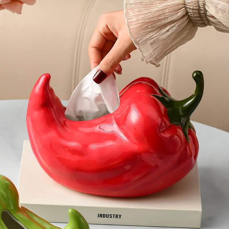 1Pcs Artistic Alien Green Pepper Ceramic Tissue Box Living Room Dining Table Detachable Tissue Box Abstract Green Pepper