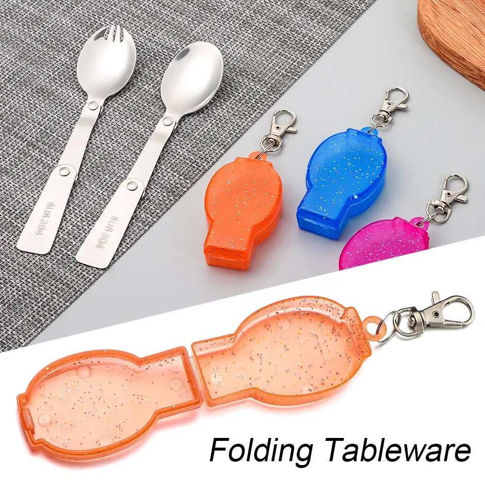 في الهواء الطلق للطي السفر التخييم أواني الفولاذ جيب ملعقة شوكة ضوء صغير طوي ملعقة شوكة التخييم نزهة أداة تجهيزات المطابخ