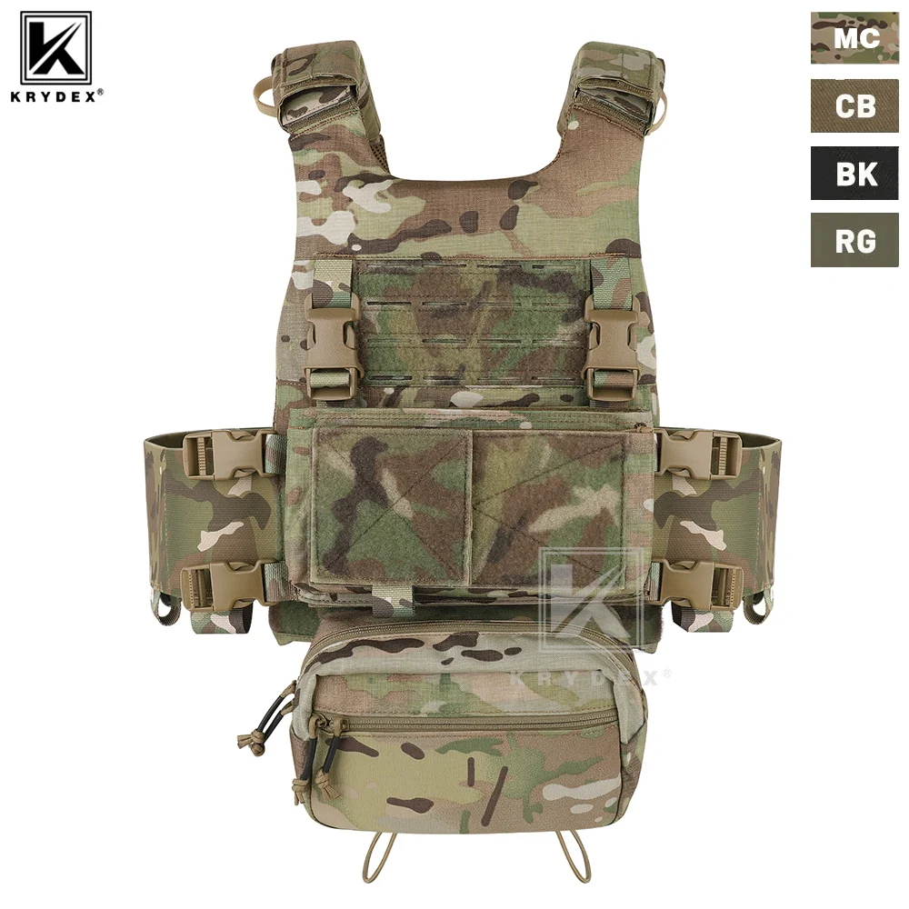 KRYDEX Tactical Vest MOLLE Low Vis Slick Plate Carrier Elastic Cummerbund 7.62 5.56mm Mag Pouch Drop Pouch Lightweight Man Vest