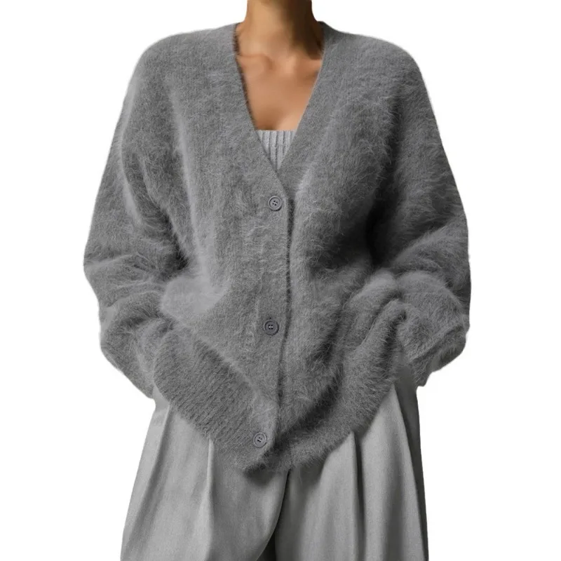 Cardigan in mohair sexy per donna pullover lavorato a maglia monopetto a maniche lunghe allentato 2024 cappotto maglione autunno chic Lady Streetwear