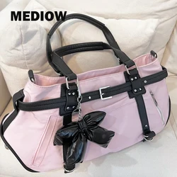 MEDIOW borsa a cuscino moda coreana per donna borsa a mano di design di lusso 2024 nuovo In Appliques fibbia per cintura con fiocco spalla ascellare