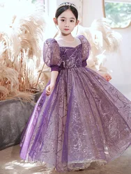 Children's dress for girls Wedding Flower girl Purple Sequin Beaded beauty pageant Long dress birthday party wedding ball gown