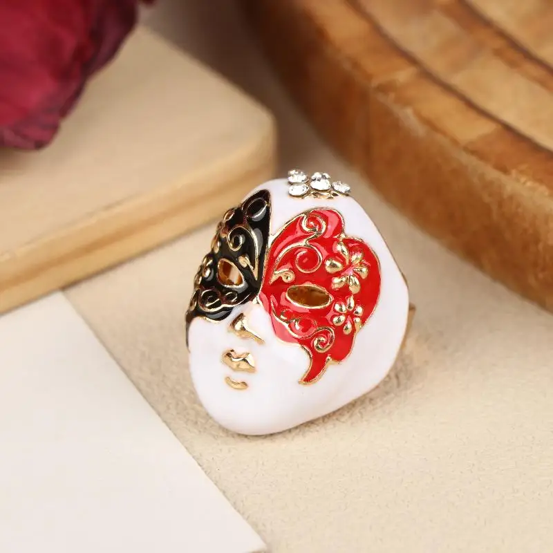 New Personality Chinese-style Drip Oil Peking Opera Facial Makeup Alloy Finger Rings Adjustable Jewelry Gift