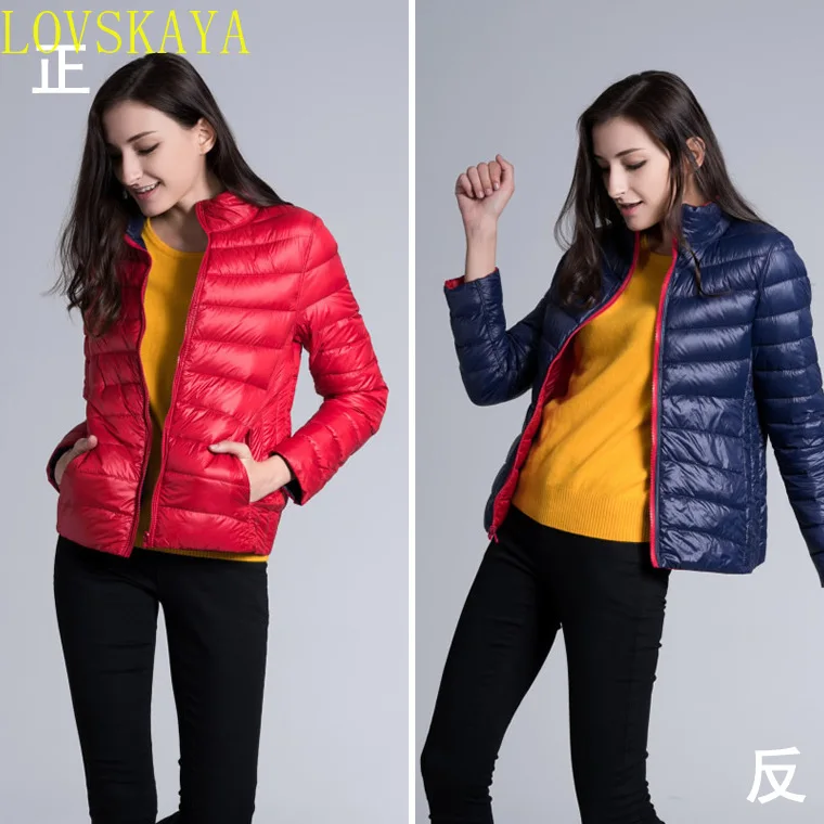 Women's down cotton jacket winter new double-sided short slim fit thin double-sided standing collar down cotton
