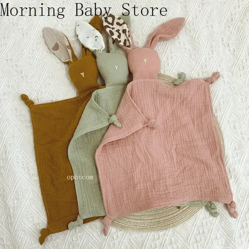 Baby Comforter Cute Baby Rabbit Cat Muslin Towel Soft Cotton Sleeping Dolls Soothing Cloth Blanket Newborn Appease Towel Bibs