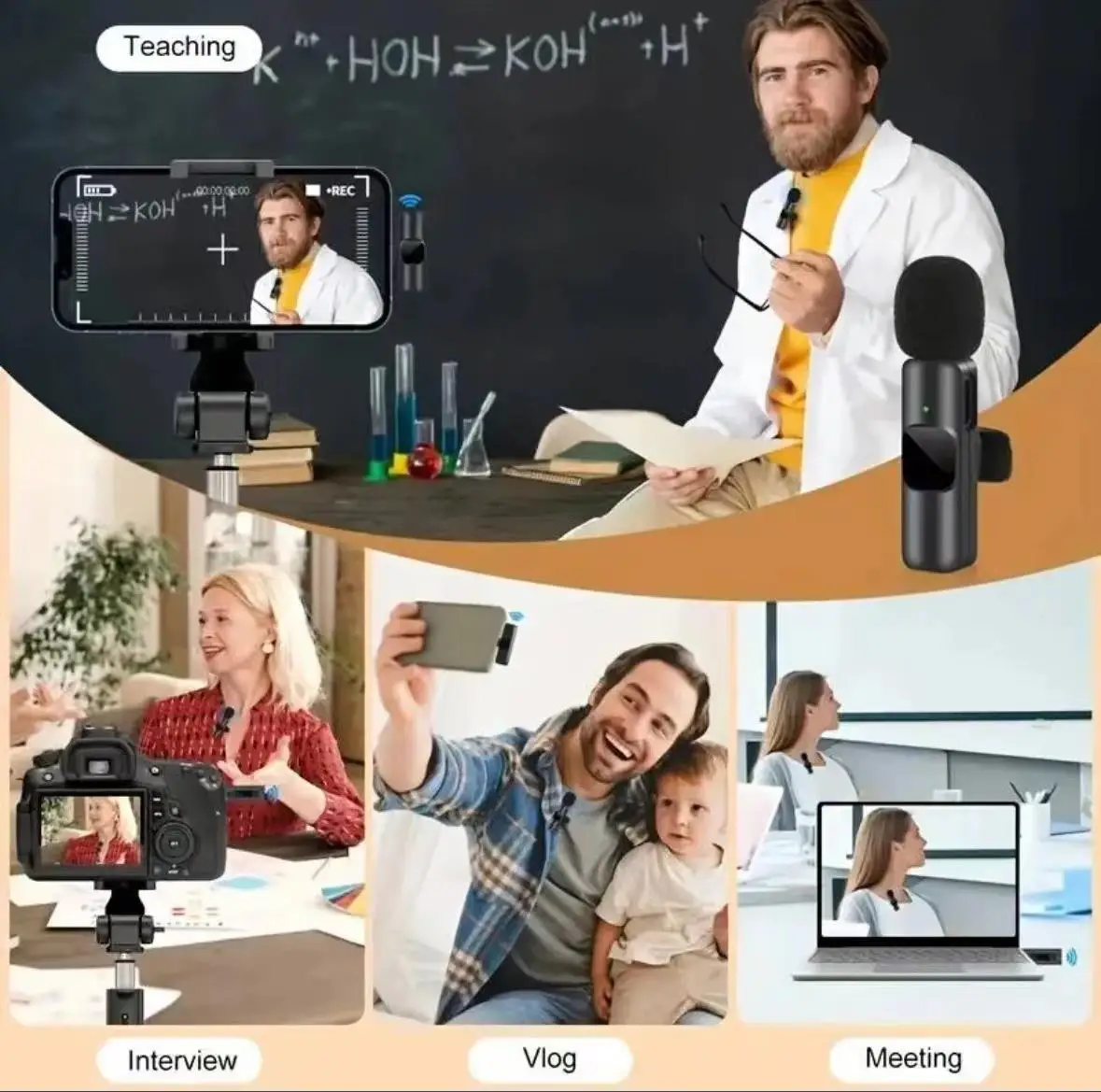 ميكروفون K9 الاحترافي اللاسلكي Lavalier لنظام Android Type C iPhone البث المباشر لتسجيل الألعاب ومقابلة Vlog