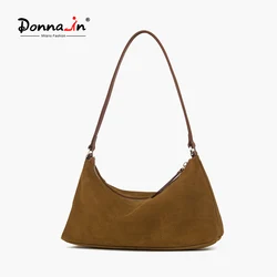 Donna-in Genuine Suede Underarm Shoulder Bag First Layer Cow Leather Handbag for Women Fashion Eleghant Commute