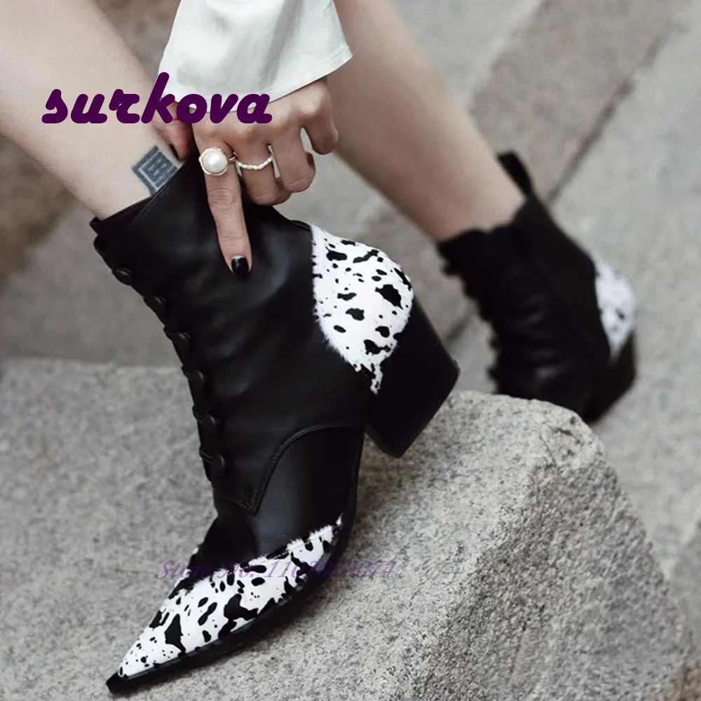 

Chelsea Boots Female 2023 Winter New Pointed Spell Color Side Zipper Short Boots Thick with Ankle Boots Side Zipper Sexy Runway