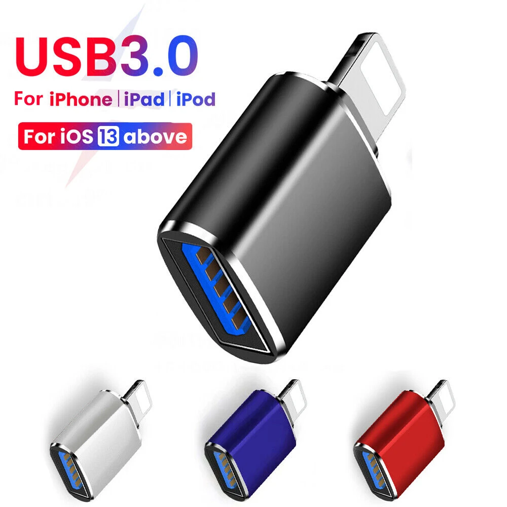 Adaptador USB 3,0 a Lightning OTG de 8 pines para iPhone 14 13 12 11 XR, adaptador de carga rápida IOS macho a USB hembra para IOS 13 superior