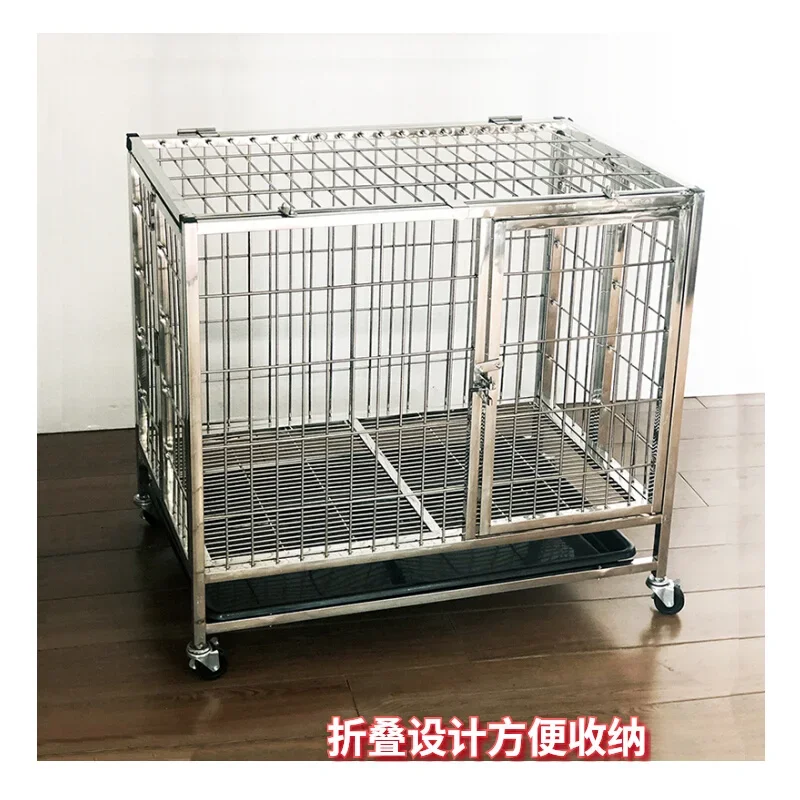 Folding Pet Cage Stainless Steel Small Dog Medium  Teddy Poodle Corgi Side Solid Bite Resistant