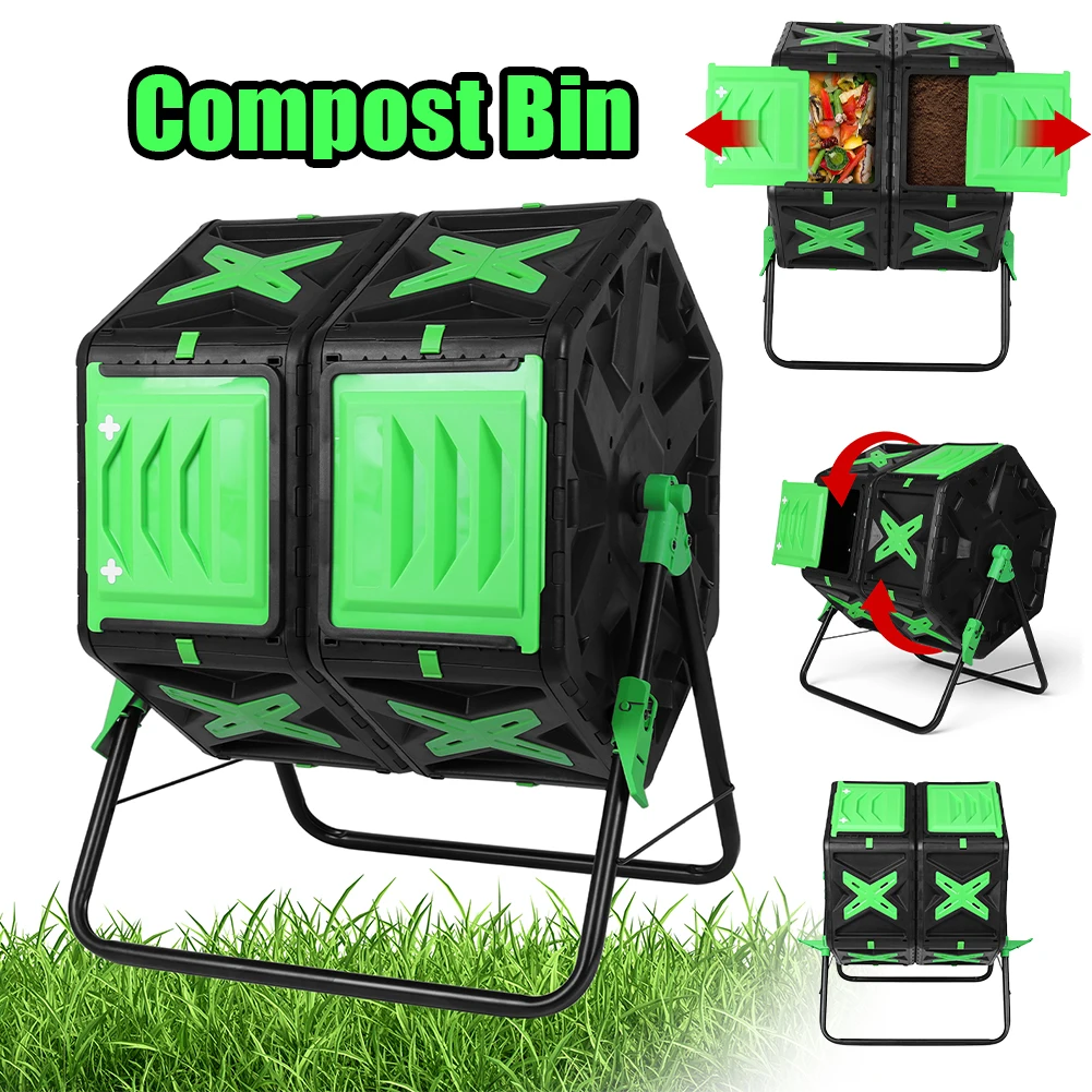 

140-литровый двухкамерный компостер-тумблер: быстрая сборка, мобильный, простой в установке, вращающийся компостер для сада и двора