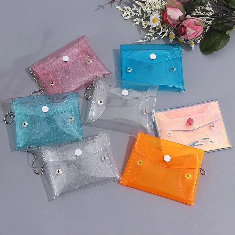 1 Stück Mini-Kartenhalter aus transparentem PVC, Schlüsselanhänger, glitzernde, transparente Münztasche, Geldbörse mit Druckknopfverschluss für Kopfhörer, Schmuck und alltägliche Aufbewahrung. – Detail 1