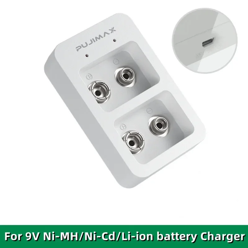Inteligentna, szybka ładowarka 9 V z 2 gniazdami i wskaźnikami LED Kabel USB do akumulatorów 9 V Ni-MH/Ni-Cd/Li-ion