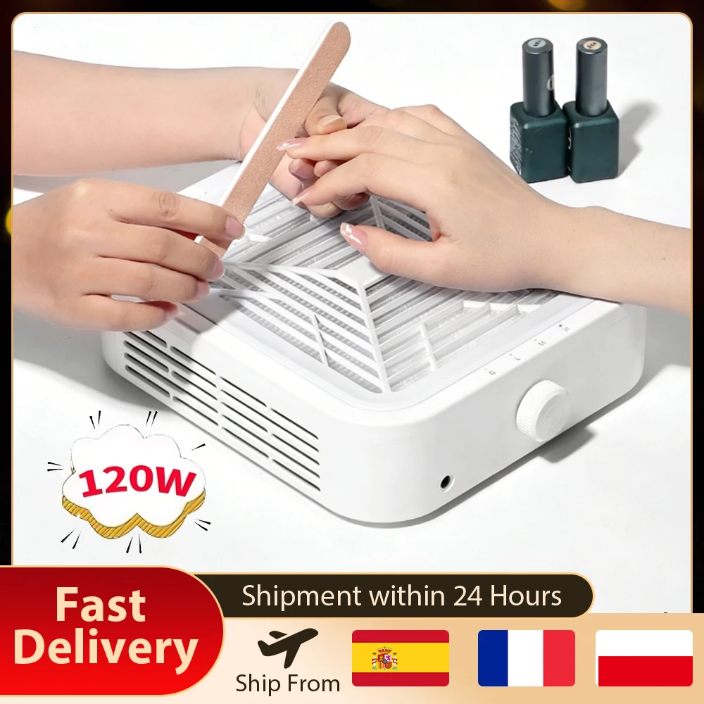 Professional Turbo Vacuum Cleaner Brushless Nail Dust Collector 120W Strong Suction Nail Dust Extractor with 3 Speed Adjustment