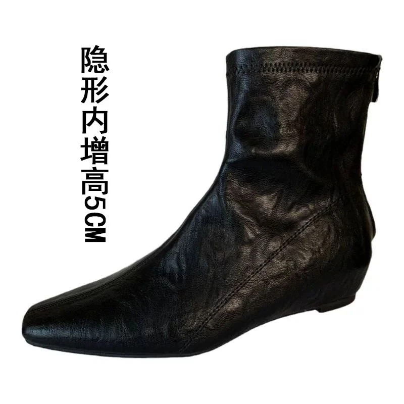 

Женские ботильоны на массивной танкетке, увеличивающий рост 5 см, квадратный носок, молния сзади, осенние повседневные ботильоны, удобная повседневная обувь