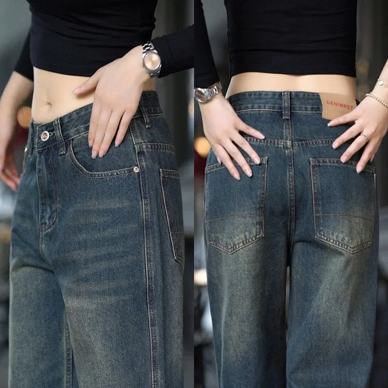 

Retro Bla Denim Jeans Men's American Loose Straight Casual adient Wide Leg Pants Autumn 2025 New Sle Youth Faion