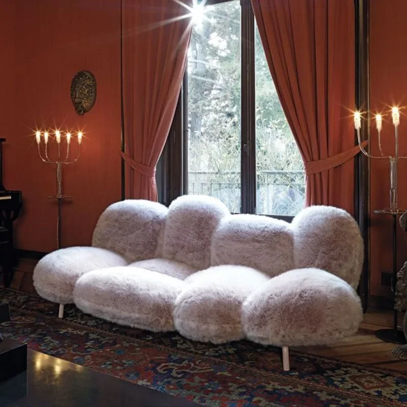 

Powder Puff Plush Sofa Xiaohongshu Internet Celebrity High-Grade Artistic Aesthetic Creative Custom Sofa