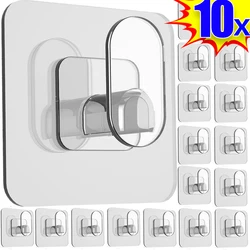 10-1PCS Punch Free Transparent Hooks Self-Adhesive Plastic Towel Hooks Multi-Purpose Keys Cloth Bath Kitchen Wall Hanging Holder