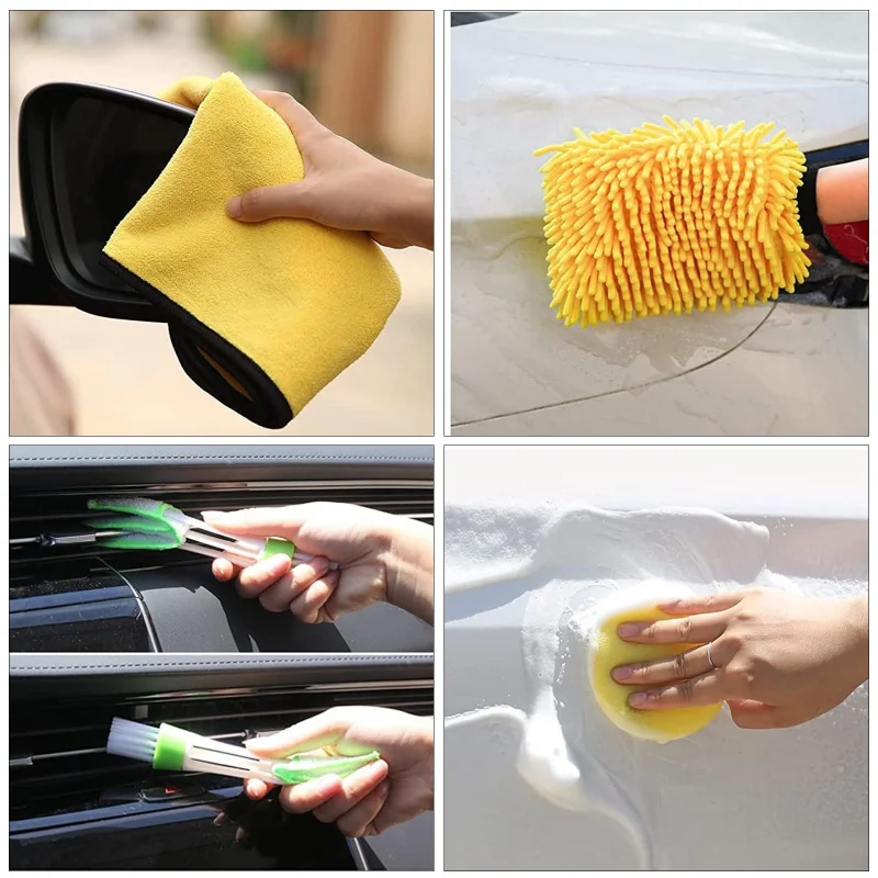 20PCSCar Wash Tool Set，Car wash electric drill brush, soft bristle detail brush, gloves, sponge, cleaning tools, complete set of